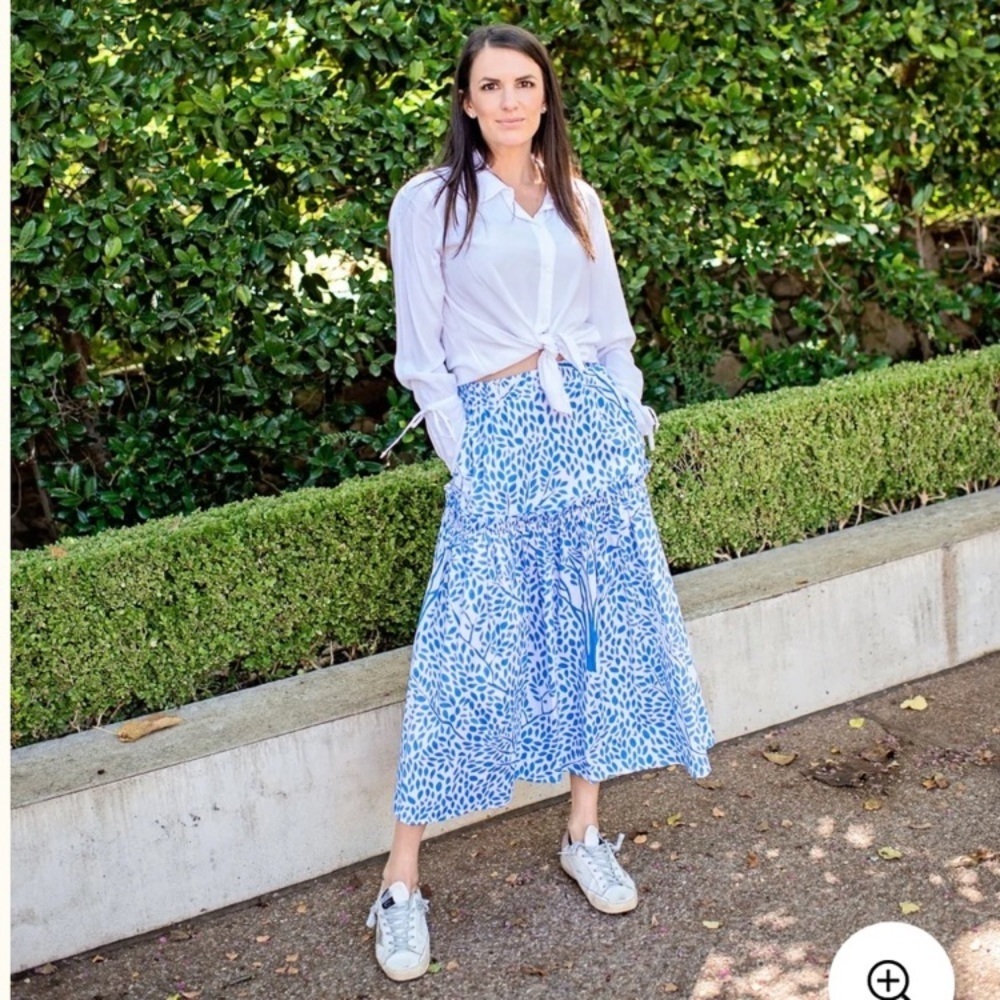 Sheridan French Emma Skirt In Blue White Trees Size S Chinoiserie Maxi Romantic